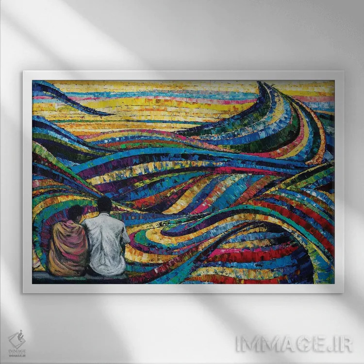 تابلو انتزاعی آواز هند اثر دیوید گیستا - نمای قابدار سفید