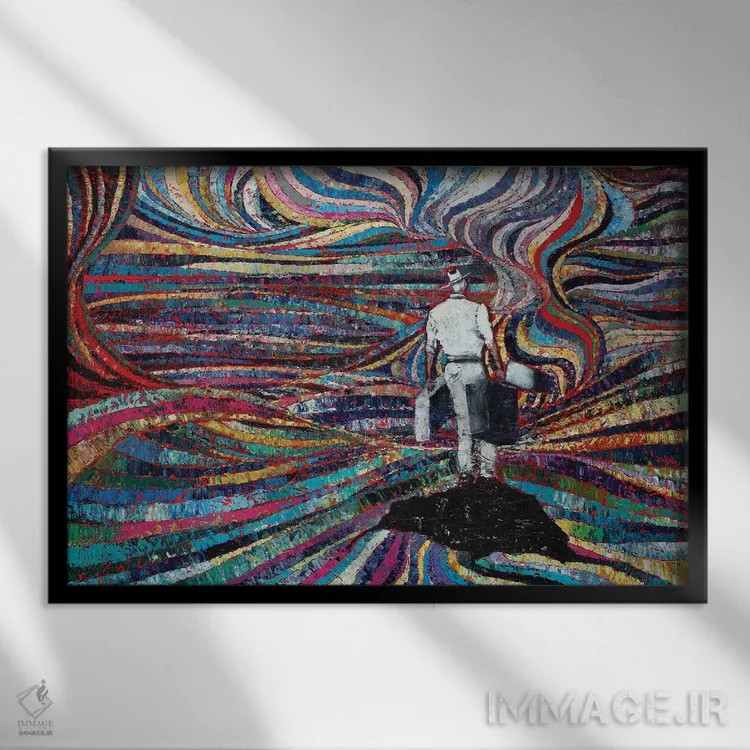 تابلو انتزاعی جزیره اسرارآمیز اثر دیوید گیستا - نمای قابدار مشکی