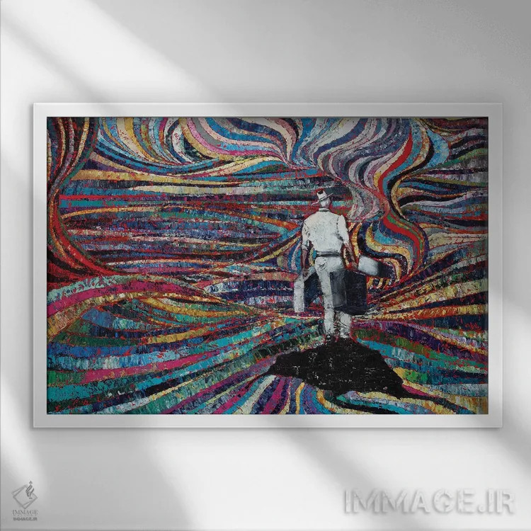 تابلو انتزاعی جزیره اسرارآمیز اثر دیوید گیستا - نمای قابدار سفید