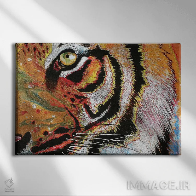 تابلو دکوراتیو ببر درخشان شعله ور اثر گرائیم استیونسون - نمای روبهرو روی دیوار