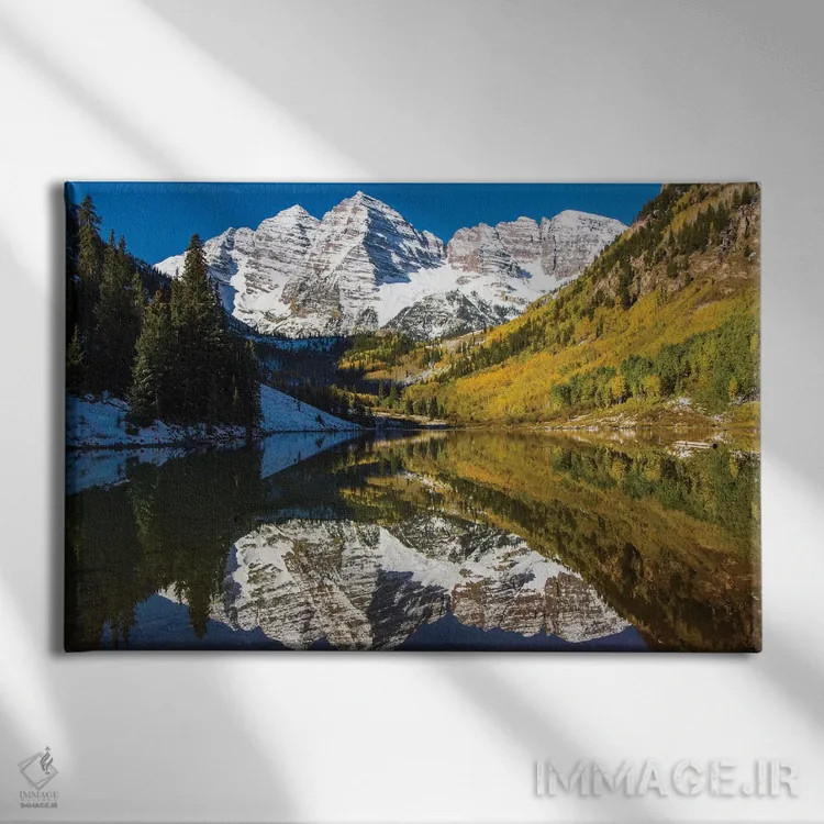 تابلو دکوراتیو Colorado, Maroon Bells,آمریکا، کلرادو، بلز زرشکی اثر جورج تئودور - نمای روبهرو روی دیوار