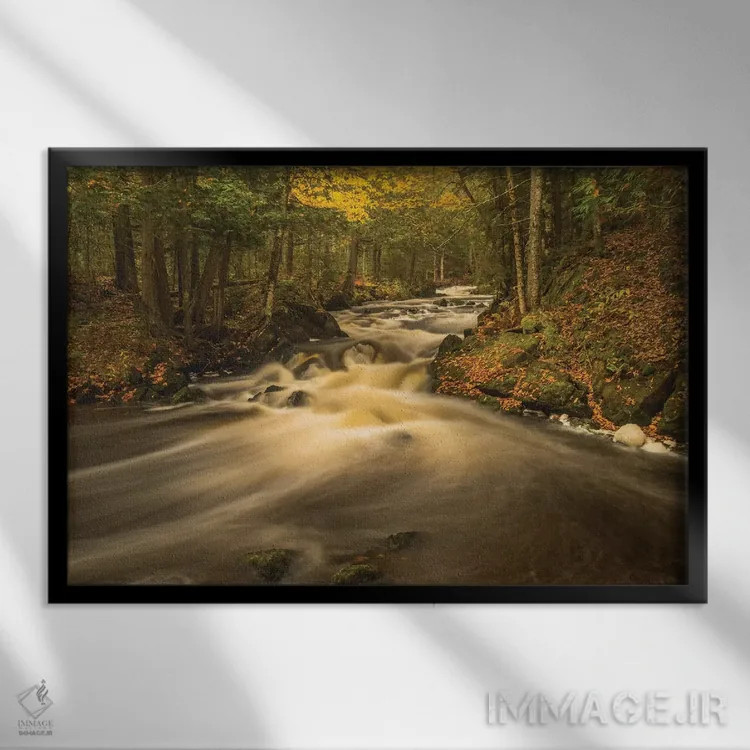 تابلو دکوراتیو Michigan. Fall Colors, Stream,آمریکا، میشیگان، رنگ های پایی… اثر جورج تئودور - نمای قابدار مشکی