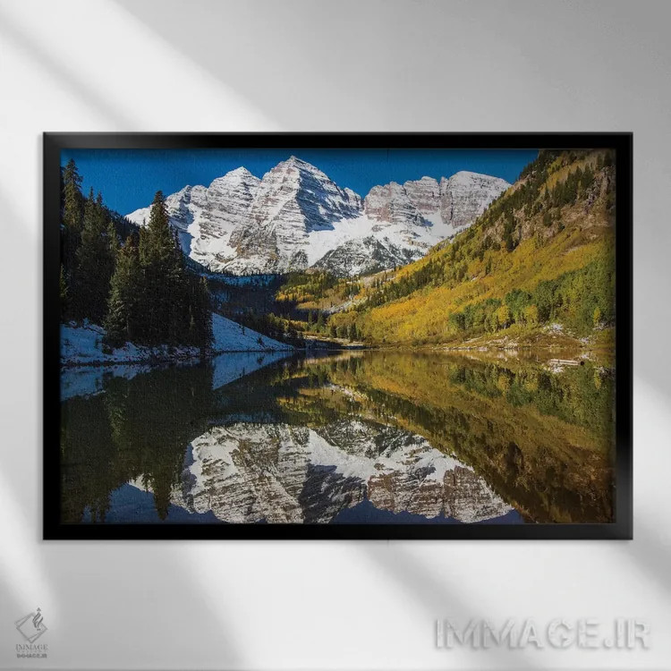 تابلو دکوراتیو Colorado, Maroon Bells,آمریکا، کلرادو، بلز زرشکی اثر جورج تئودور - نمای قابدار مشکی