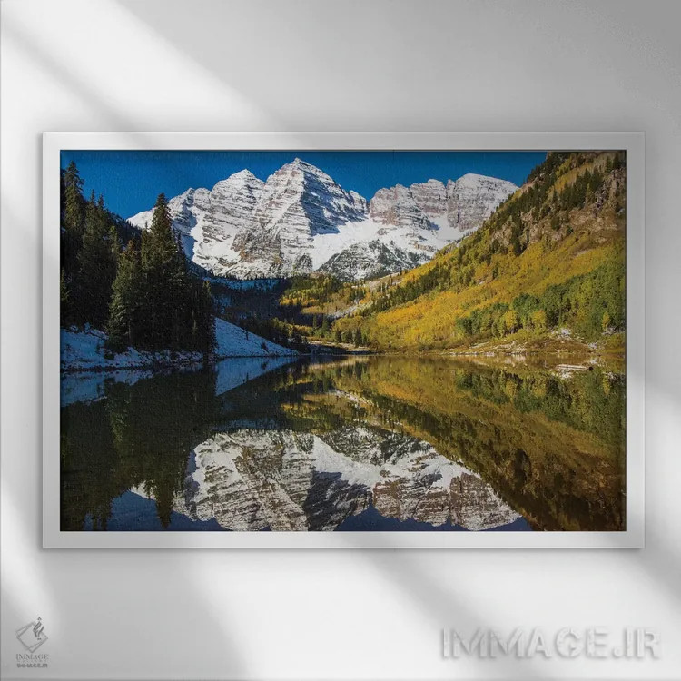 تابلو دکوراتیو Colorado, Maroon Bells,آمریکا، کلرادو، بلز زرشکی اثر جورج تئودور - نمای قابدار سفید