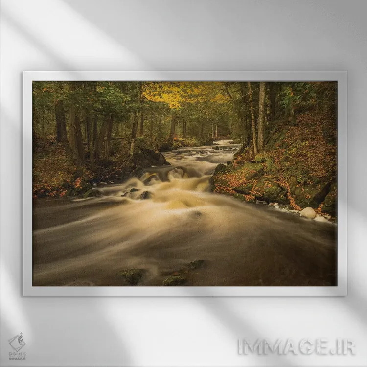 تابلو دکوراتیو Michigan. Fall Colors, Stream,آمریکا، میشیگان، رنگ های پایی… اثر جورج تئودور - نمای قابدار سفید