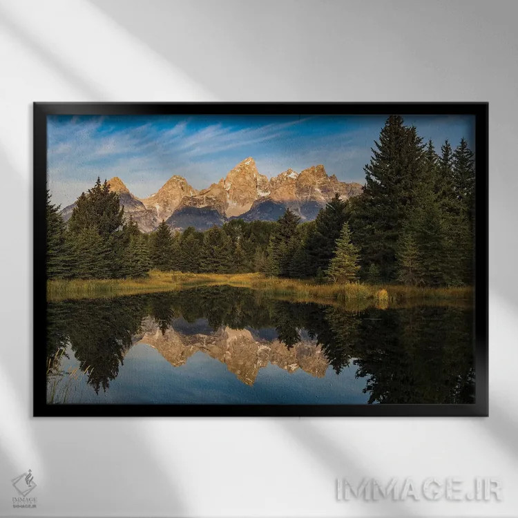 تابلو دکوراتیو Wyoming, Grand Teton National Park, reflections,آمریکا، وای… اثر جورج تئودور - نمای قابدار مشکی