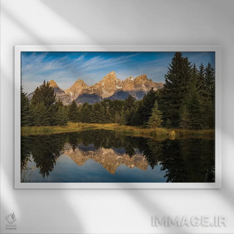 تابلو دکوراتیو Wyoming, Grand Teton National Park, reflections,آمریکا، وای… اثر جورج تئودور - نمای قابدار سفید