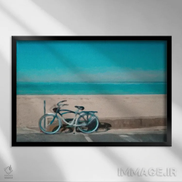 تابلو دکوراتیو دوچرخه سواری به سمت ساحل اثر گرافیتی استودیوها - نمای قابدار مشکی