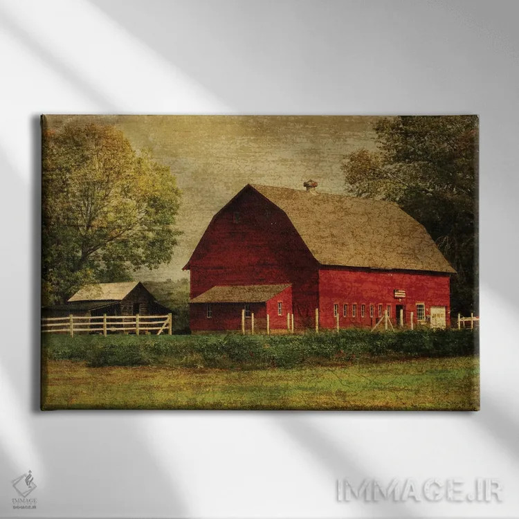 تابلو دکوراتیو انبار قرمز اثر گرافیتی استودیوها - نمای روبهرو روی دیوار