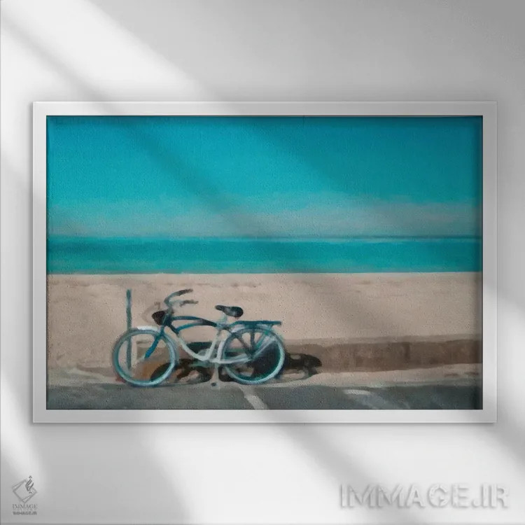 تابلو دکوراتیو دوچرخه سواری به سمت ساحل اثر گرافیتی استودیوها - نمای قابدار سفید