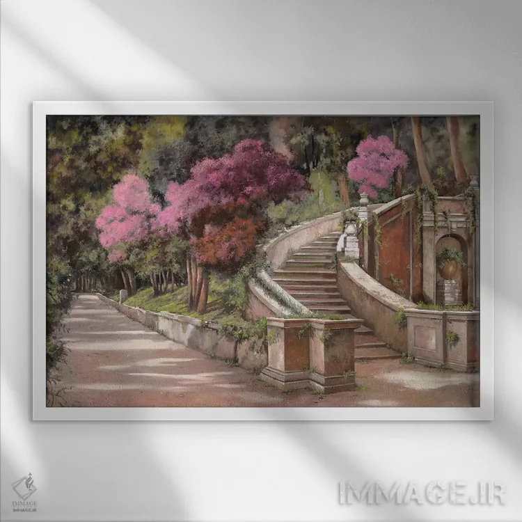 تابلو دکوراتیو پله ها در کنار خیابان اثر گویدو بورلی - نمای قابدار سفید