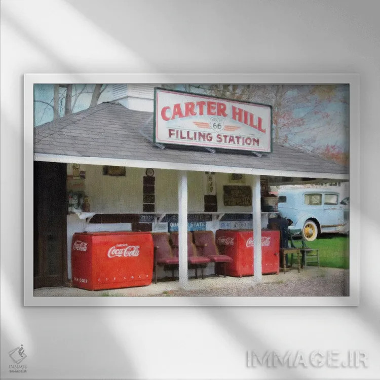 تابلو دکوراتیو پمپ بنزین اثر گرافیتی استودیوها - نمای قابدار سفید