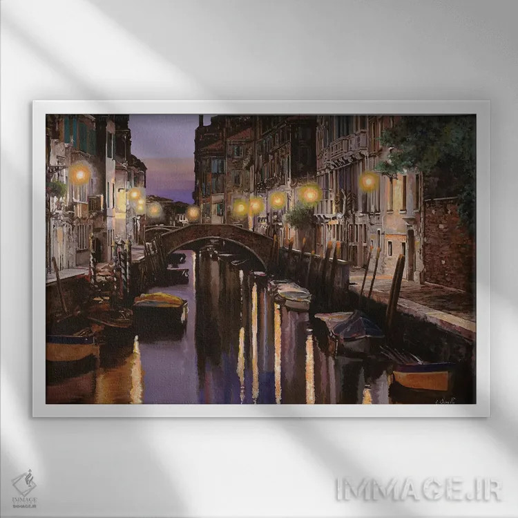 تابلو دکوراتیو ونیز در غروب اثر گویدو بورلی - نمای قابدار سفید