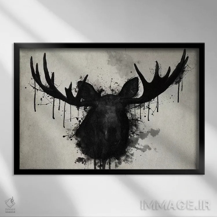 تابلو دکوراتیو گوزن شمالی اثر نیکلاس گوستافسون - نمای قابدار مشکی