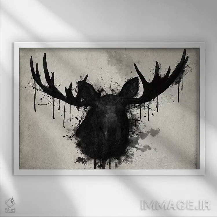 تابلو دکوراتیو گوزن شمالی اثر نیکلاس گوستافسون - نمای قابدار سفید