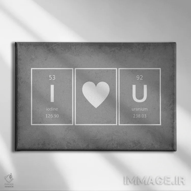 تابلو دکوراتیو دوستت دارم با عناصر جدول تناوبی اثر گت یور نرد آن - نمای روبهرو روی دیوار