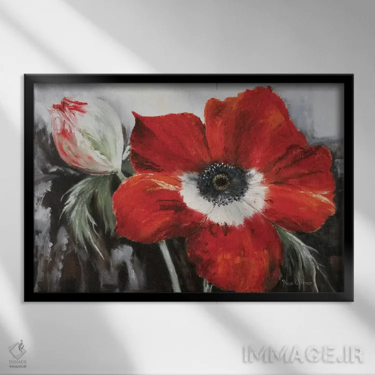 تابلو دکوراتیو شقایق در اوج شکوفایی اثر ریان ویتار - نمای قابدار مشکی