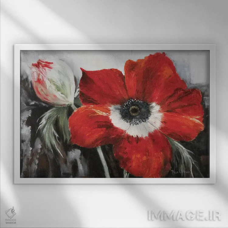 تابلو دکوراتیو شقایق در اوج شکوفایی اثر ریان ویتار - نمای قابدار سفید