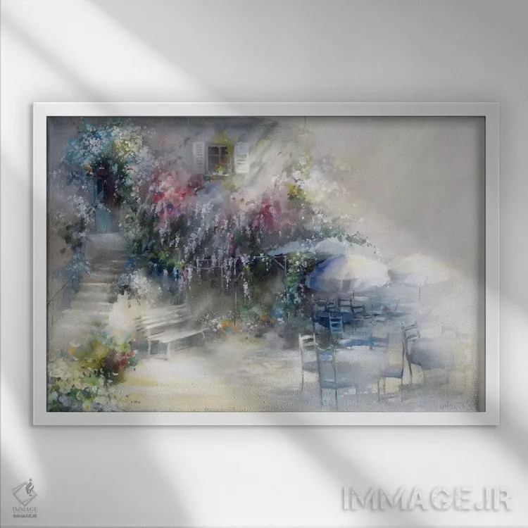 تابلو دکوراتیو باغ آبی اثر ویلم هنراتس - نمای قابدار سفید