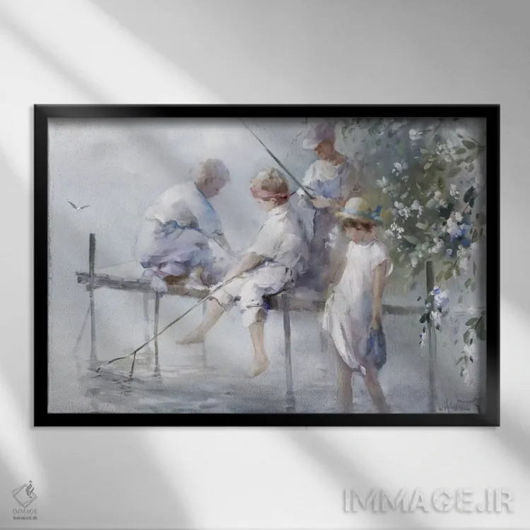 تابلو دکوراتیو تفریح ماهیگیری اثر ویلم هنراتس - نمای قابدار مشکی