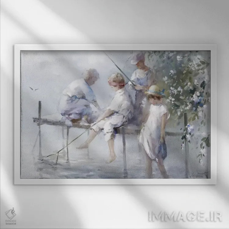 تابلو دکوراتیو تفریح ماهیگیری اثر ویلم هنراتس - نمای قابدار سفید