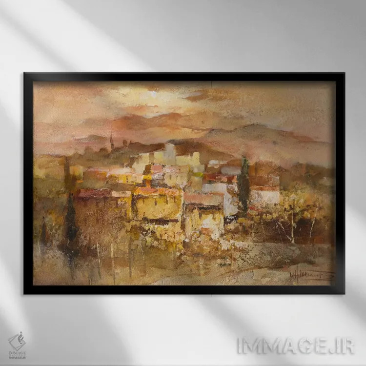 تابلو دکوراتیو روستای ایتالیایی ۱ اثر ویلم هنراتس - نمای قابدار مشکی