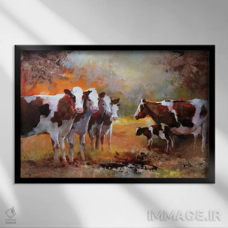 تابلو دکوراتیو گوساله اثر ویلم هنراتس - نمای قابدار مشکی