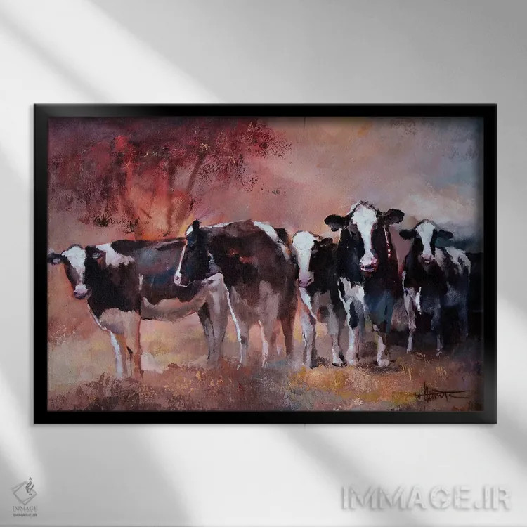 تابلو دکوراتیو گاوها اثر ویلم هنراتس - نمای قابدار مشکی