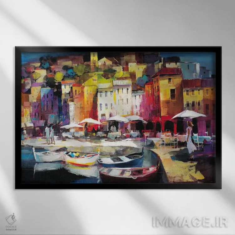 تابلو دکوراتیو شهر بندری ۲ اثر ویلم هنراتس - نمای قابدار مشکی