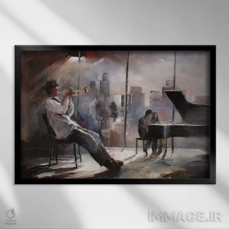 تابلو دکوراتیو ترومپت زن اثر ویلم هنراتس - نمای قابدار مشکی