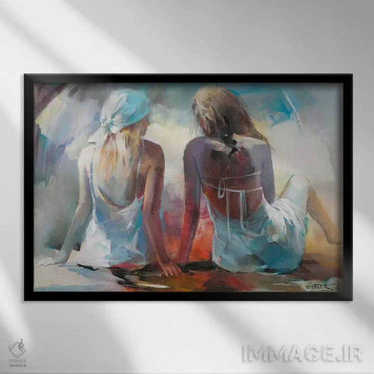 تابلو دکوراتیو دو دوست دختر ۱ اثر ویلم هنراتس - نمای قابدار مشکی