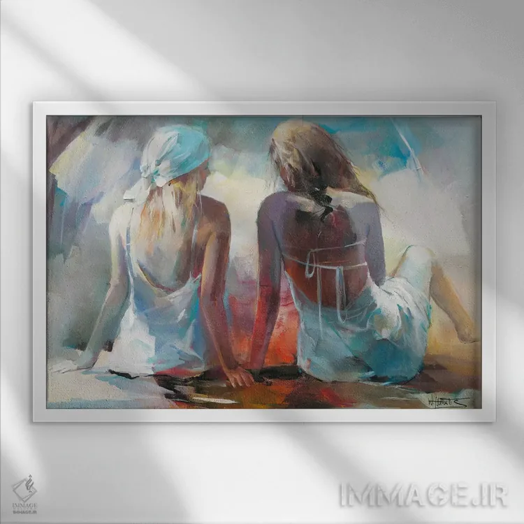 تابلو دکوراتیو دو دوست دختر ۱ اثر ویلم هنراتس - نمای قابدار سفید