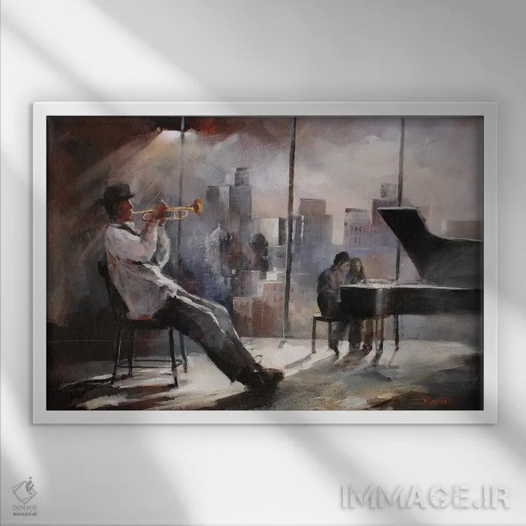 تابلو دکوراتیو ترومپت زن اثر ویلم هنراتس - نمای قابدار سفید