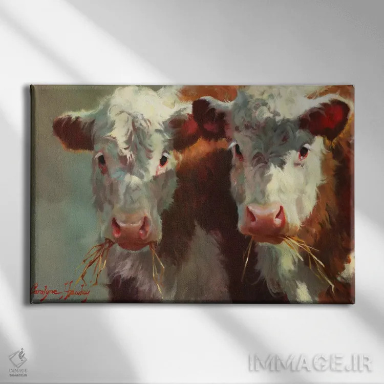 تابلو مدرن گاوهای زنگوله زن اثر کارولین هاولی - نمای روبهرو روی دیوار