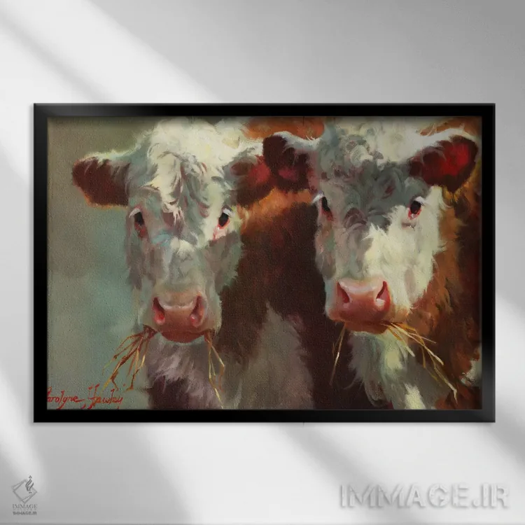 تابلو مدرن گاوهای زنگوله زن اثر کارولین هاولی - نمای قابدار مشکی