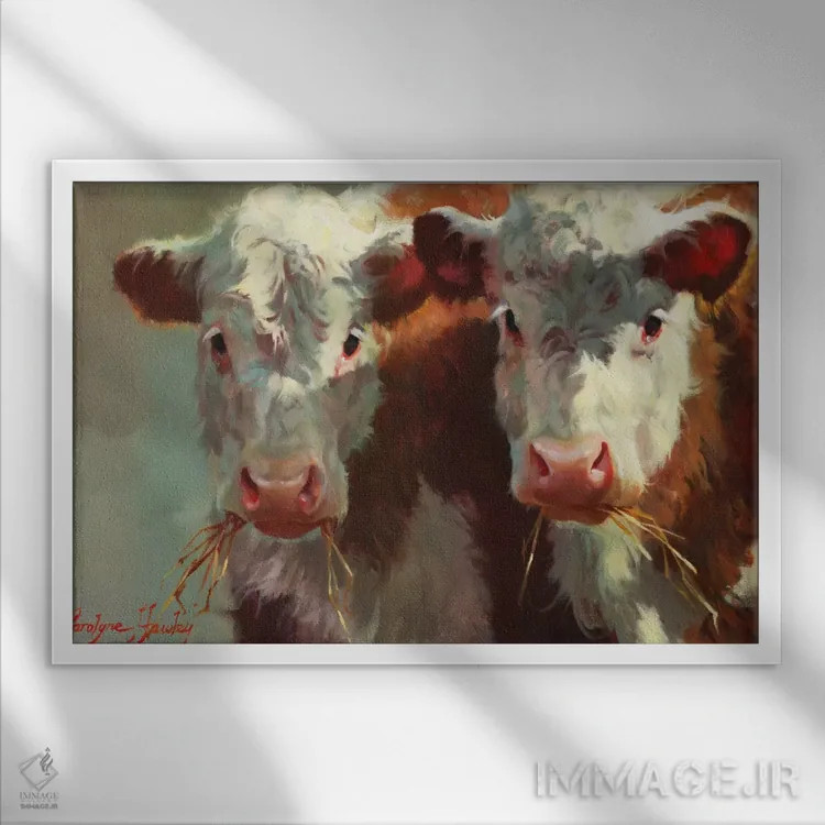 تابلو مدرن گاوهای زنگوله زن اثر کارولین هاولی - نمای قابدار سفید