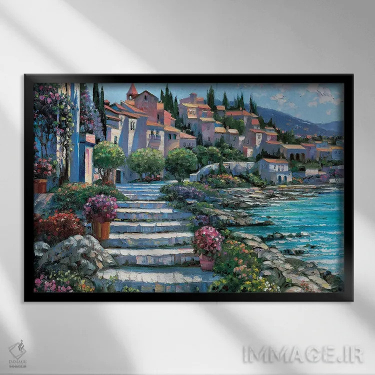 تابلو دکوراتیو پله های سن تروپه اثر هاوارد بهرنس - نمای قابدار مشکی