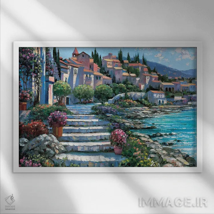 تابلو دکوراتیو پله های سن تروپه اثر هاوارد بهرنس - نمای قابدار سفید