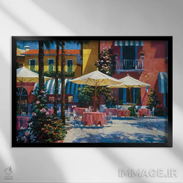 تابلو دکوراتیو مهمانخانه کنار دریاچه گاردا اثر هاوارد بهرنس - نمای قابدار مشکی