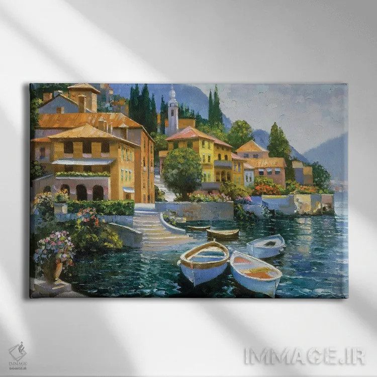 تابلو دکوراتیو اسکله دریاچه کومو اثر هاوارد بهرنس - نمای روبهرو روی دیوار