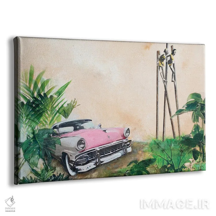 تابلو دکوراتیو تعطیلات با ماشین صورتی ۲ اثر هانک پره بوم - نمای پرسپکتیو محصول