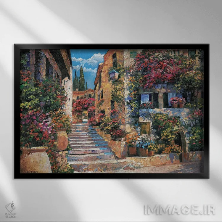 تابلو دکوراتیو پله های ریویرا اثر هاوارد بهرنس - نمای قابدار مشکی