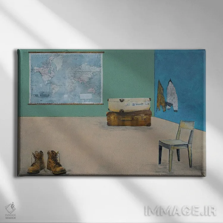 تابلو دکوراتیو به مسافر یک صندلی بده اثر هانک پره بوم - نمای روبهرو روی دیوار