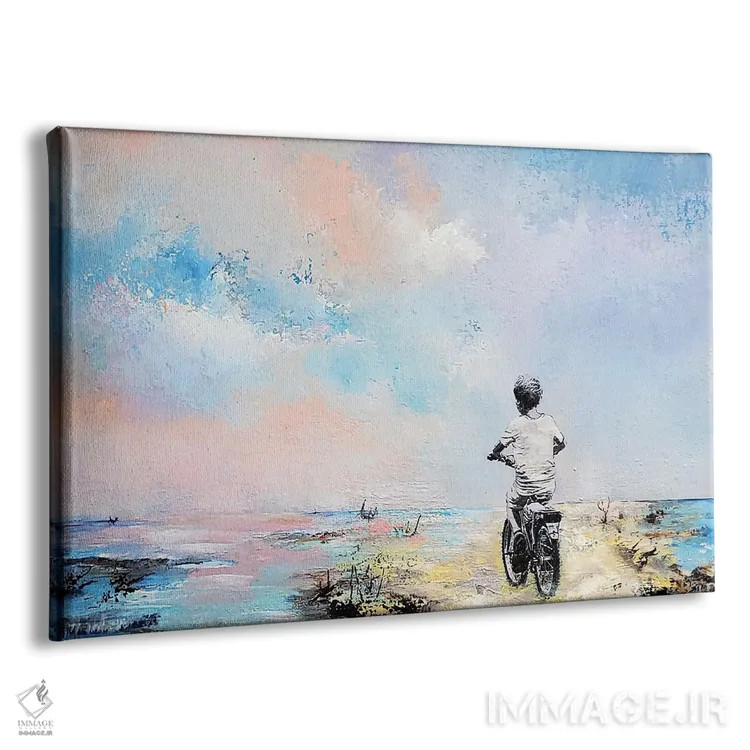 تابلو دکوراتیو پسر روی دوچرخه اش ۱ اثر هانک پره بوم - نمای پرسپکتیو محصول