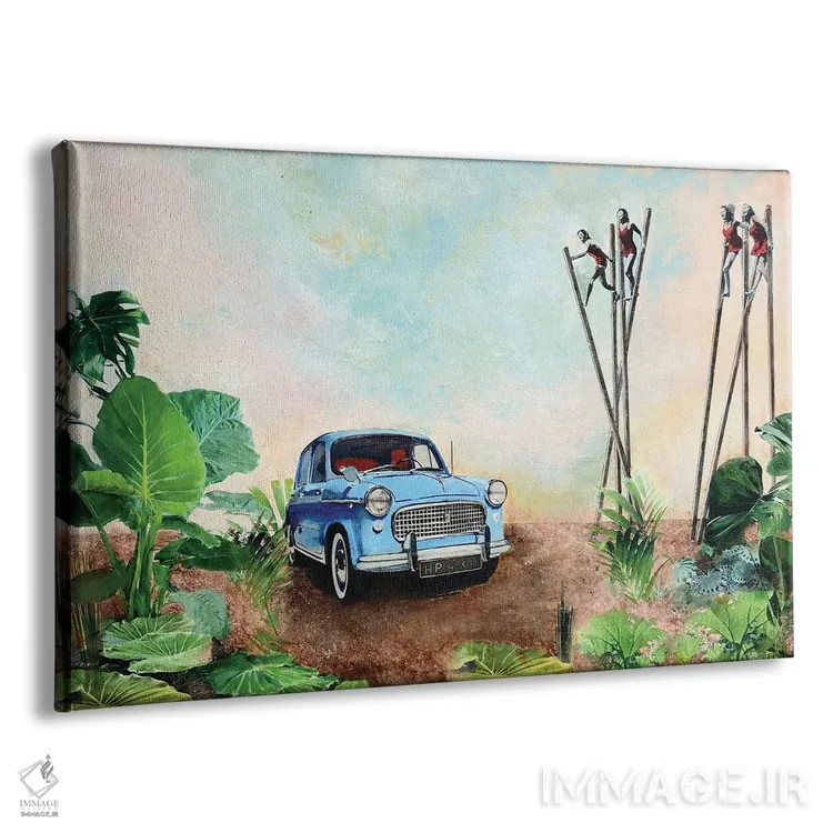 تابلو دکوراتیو تعطیلات با ماشین آبی اثر هانک پره بوم - نمای پرسپکتیو محصول