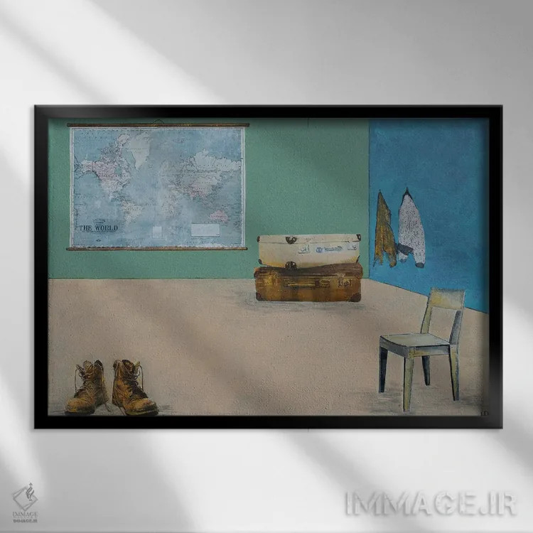 تابلو دکوراتیو به مسافر یک صندلی بده اثر هانک پره بوم - نمای قابدار مشکی