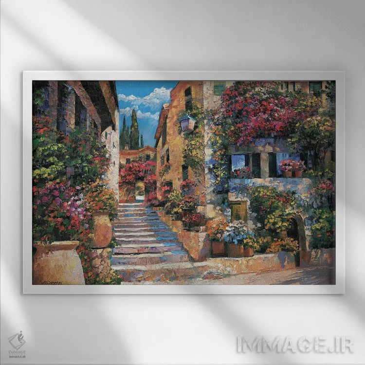 تابلو دکوراتیو پله های ریویرا اثر هاوارد بهرنس - نمای قابدار سفید