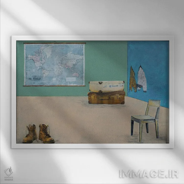 تابلو دکوراتیو به مسافر یک صندلی بده اثر هانک پره بوم - نمای قابدار سفید
