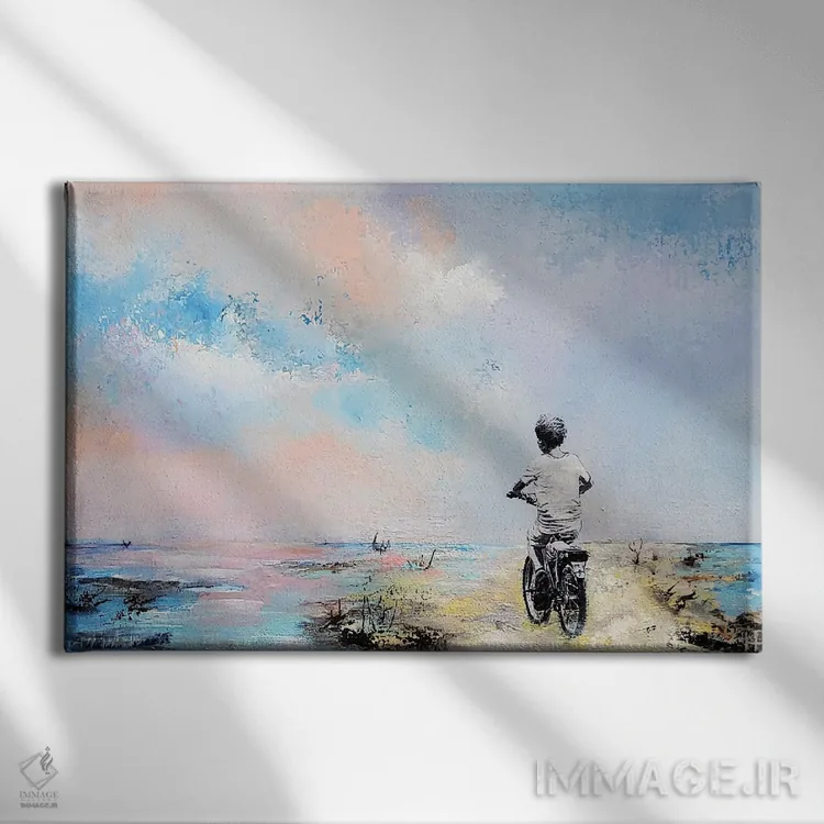 تابلو دکوراتیو پسر روی دوچرخه اش ۱ اثر هانک پره بوم - نمای روبهرو روی دیوار