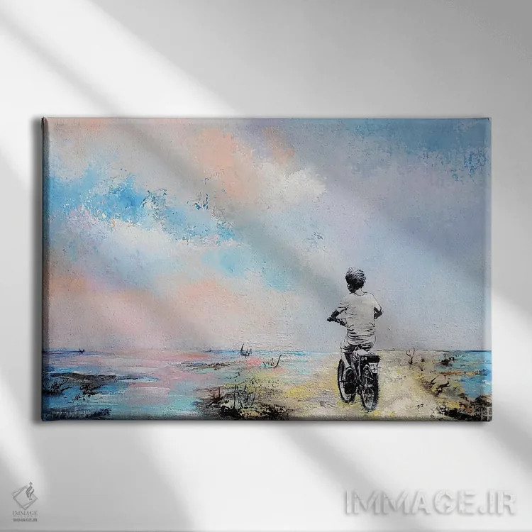 تابلو دکوراتیو پسر روی دوچرخه اش ۱ اثر هانک پره بوم - نمای روبهرو روی دیوار